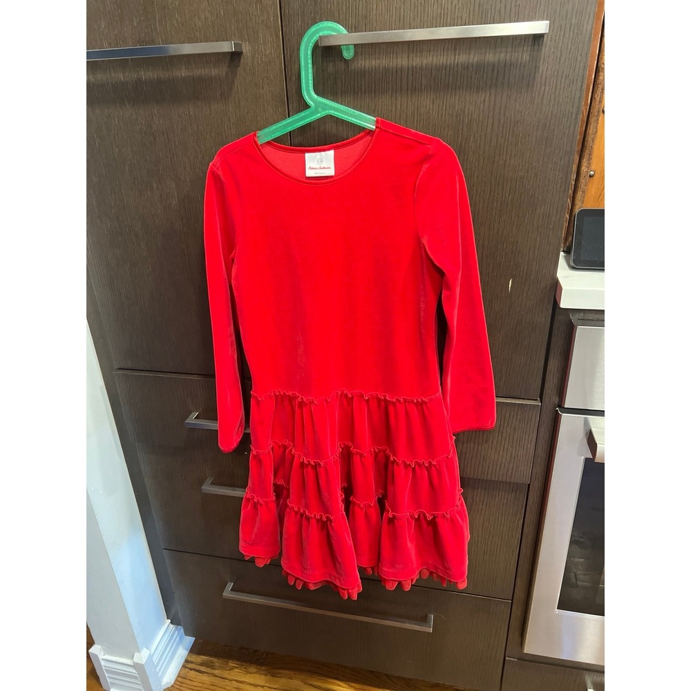 Hanna Andersson red velour long sleeve dress size 8